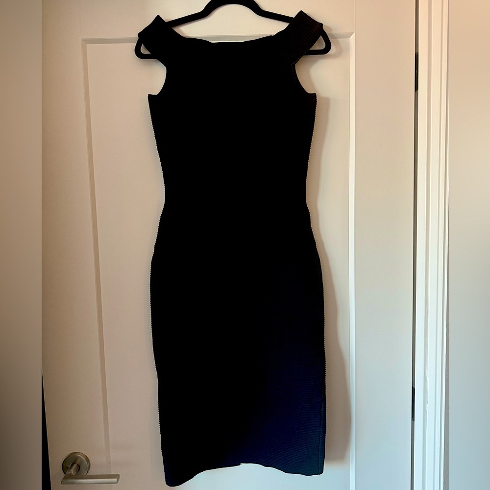 NWT Jonathan Simkhai Off-Shoulder Midi Dress, Navy Blue, size medium